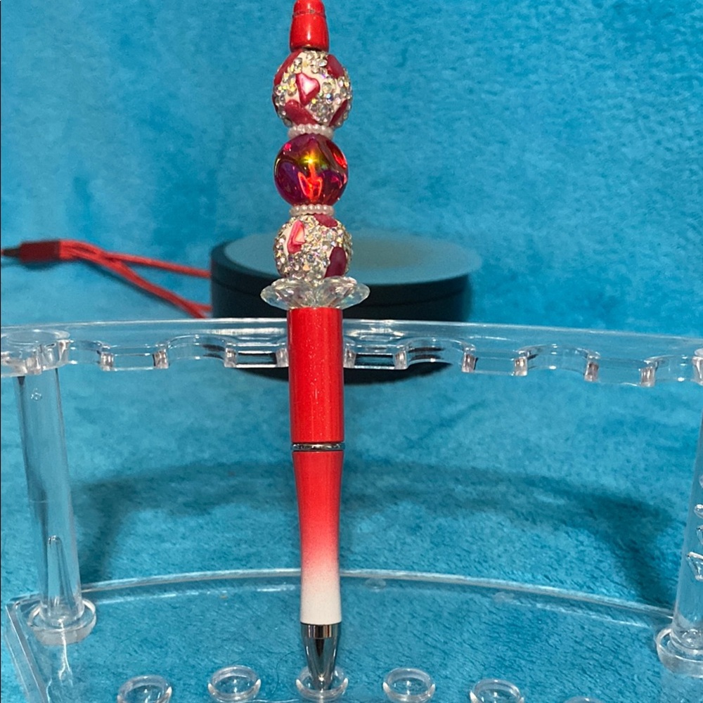 Red and White Beaded Pen